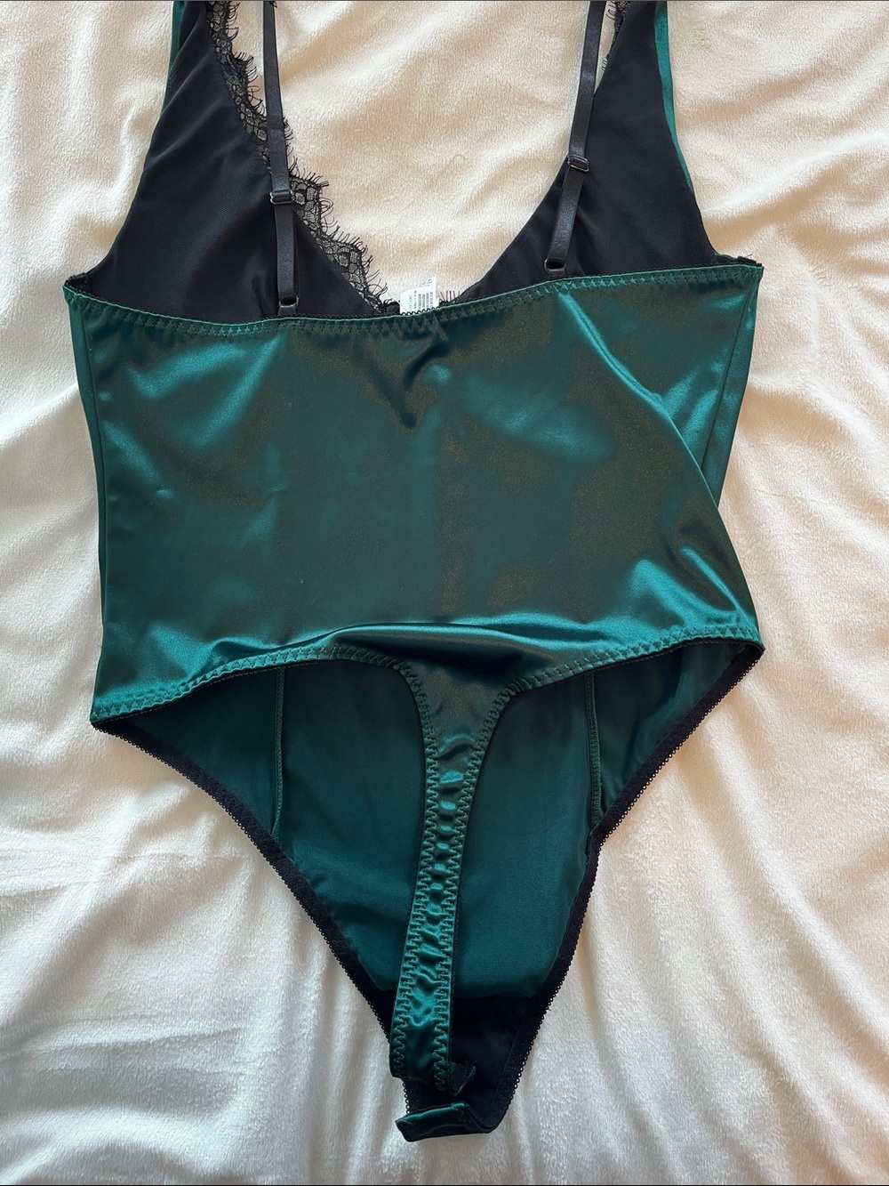 NWT Forever 21 Women’s Emerald Green Lace-Trim Bodysuit - Picture 10 of 12
